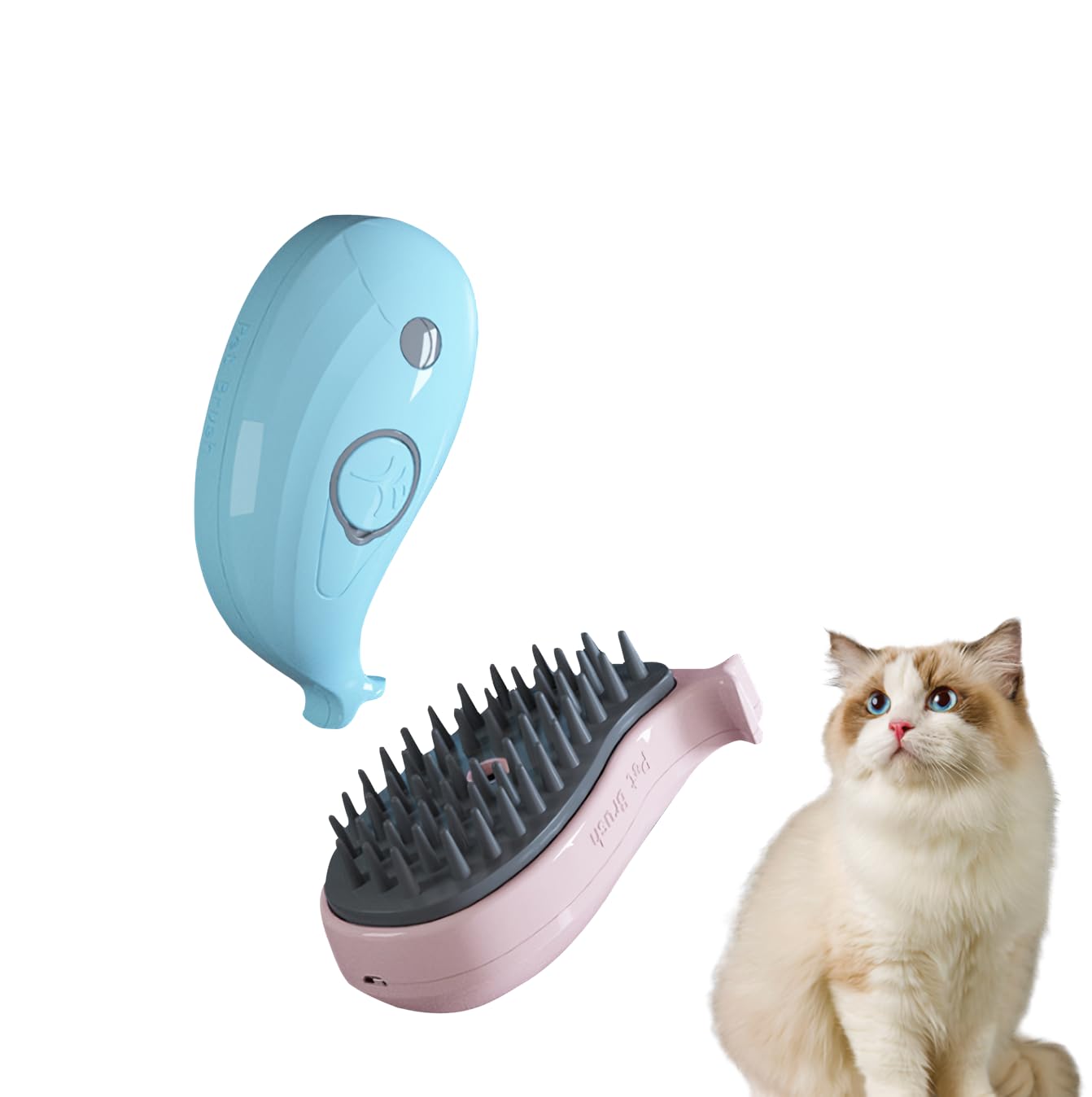 2-Pack Cat steam brushSteam brush for cats3-in-1 Grooming Skin Friendly Pet steam brushMassaging & Detangling Tool with Steam Technology - Easy Clean Cat brushes for indoor catsBlue & Pink Set